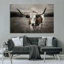 Texas Longhorn Cow Canvas Wall Art Print - Large Rustic