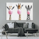 Bubblegum Animals Canvas Wall Art - Playful Giraffe and