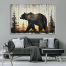 Vintage Bear Wall Art Canvas Print for Farmhouse - Mountain