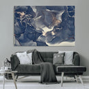 Large Abstract Blue and Gold Canvas Wall Art Fluid Ink