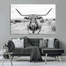 Highland Cow Wall Art Canvas Print – Black and White Western