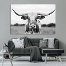 Highland Cow Wall Art Canvas Print – Black and White Western