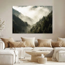 Misty Valley Wall Art Canvas Print – Foggy Forest Pine Trees