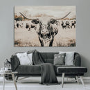 Texas Longhorn Wall Art Canvas Print – Framed Speckled Bull
