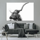 Longhorn Wall Art Canvas Print – Framed Monochrome Ranch Cow