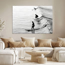 Surfers on Waves Wall Art Canvas Print – Framed Black and
