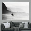 Surfer Beach Wall Art – Framed Black White Ocean Canvas