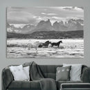 Wild Horses Wall Art – Framed Black White Mountain Canvas by MyGreatCanvas | Canvas Wall Art Prints | Photo Prints & Wall Decor