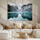 Mountain Lake Wall Art Canvas Print – Snowy Peaks Winter