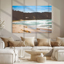 Tranquil Beach Scene Wall Art Canvas Print – Framed Blue