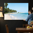 Palm Tree Coast Wall Art Canvas Print – Framed Island Getaway with Crystal Blue Water Scenic Artwork for Home, Office by MyGreatCanvas | Canvas Wall Art Prints | Photo Prints & Wall Decor