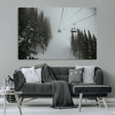 Ski Lift Wall Art Canvas Print – Snowy Pines Misty Landscape