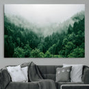 Misty Green Forest Canvas Print – Framed Serene Foggy Pine