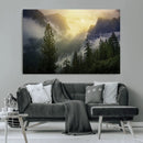 Misty Forest Sunrise Mountain Valley Pine Trees Foggy by MyGreatCanvas | Canvas Wall Art Prints | Photo Prints & Wall Decor