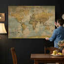 Customize Push Pin Vintage World Map Wall Art Canvas Print –