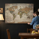 Personalized World Map Wall Art Canvas Print – Custom Push