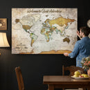 Personalized World Map Wall Art Canvas Print – Custom Push