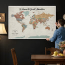 Custom Framed World Map Canvas Print – Personalized Push Pin
