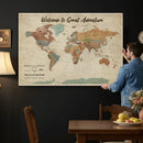 Personalized Push Pin World Map Canvas – Custom Framed