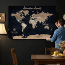 Personalized Blue World Map Canvas – Custom Framed Push Pin