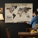 Custom Push Pin World Map Wall Canvas Print – Personalized