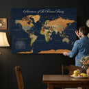 Custom Push Pin World Map Wall Art Canvas Print – Personalized Travel Tracker with Pins Framed Large for Home and Office Decor