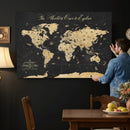 Custom Push Pin World Map Wall Art Canvas Print – Personalized Travel Tracker with Pins Framed Large for Home and Office Decor