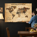 Large World Map Canvas Wall Art – Custom Framed Push Pin