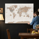 Framed Large World Map Canvas Print for Office Decor