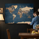 Navy Blue World Map Canvas Print – Framed Travel Map Wall