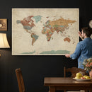 Vintage World Map Canvas Wall Art Print – Framed Modern