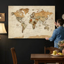 Rustic Vintage World Map Canvas Print – Framed Modern