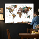 Watercolor World Map Canvas Print – Detailed Map of the