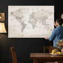 Antique Style World Map Canvas Print - Vintage Detailed
