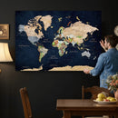 Minimalist World Map Canvas Wall Art - Watercolor Blue and