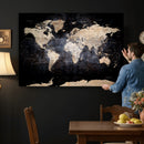 Grunge World Map Wall Art | 3-Panel Large Beige and Brown