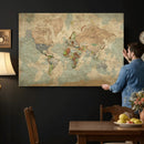 World Map Wall Art Canvas Print, Rustic Map Print, Framed