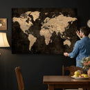 Brown World Map Canvas Print – Modern Travel Map Wall Art,