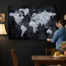 Black World Map Canvas Print – Detailed Map for Couples and