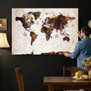 Blue Watercolor World Map Canvas Print – Framed Modern Wall