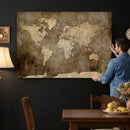Dark Vintage World Map Canvas Wall Art Print, Antique Map
