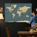 Minimal Vintage World Map Canvas Wall Art Print, Neutral