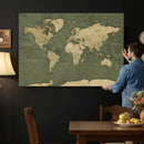 Large World Map Canvas Wall Art Print for Study Room Decor -