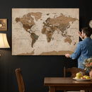 World Map Canvas Wall Art Print, Detailed Global Map Artwork