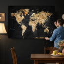 World Map Canvas Wall Art with Famous Landmarks – Framed