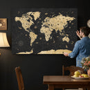 Vintage Blue and Brown World Map Canvas Wall Art – Framed