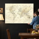 Detailed Large World Map Wall Decor Canvas Art Print