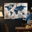 Rustic World Map Canvas Print – Framed Wall Art for Couples,