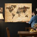 Navy Blue and Gold World Map Canvas Print – Framed Luxury
