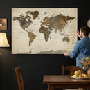 Vintage World Map Canvas Wall Art – Framed Travel Map for